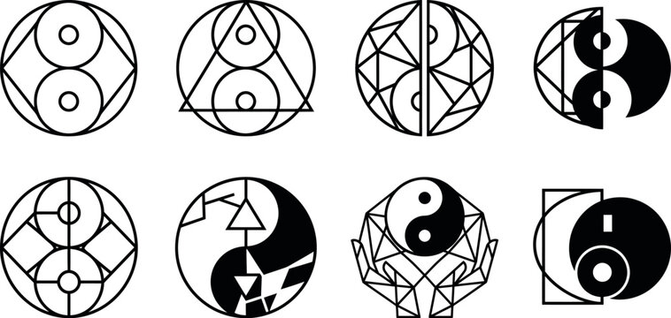 Geometric Circle Designs Black And White Vector Illustration Pattern
