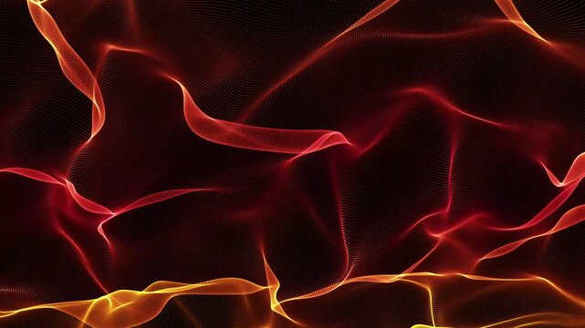 Abstract red orange particle fabric wave with dynamic mesh surface technology background