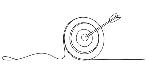 Continuous single line drawing of an arrow hitting the center of a target © Icon_gallery