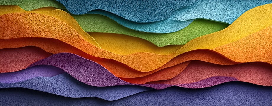 Subtle pride color palette art abstract colorful layered foam texture background with wavy curves for creative design and modern graphic projects