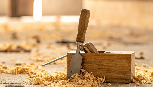 Robust wooden mallet and chisels, essential tools for detailed woodworking and stone carving projects