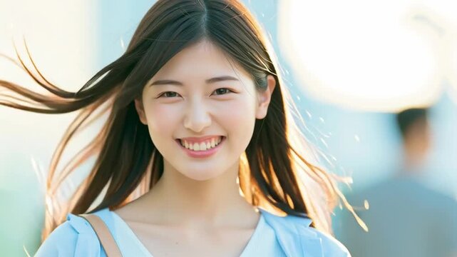 笑顔で出勤する日本人女性