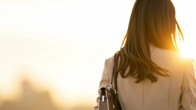 笑顔で出勤する日本人女性