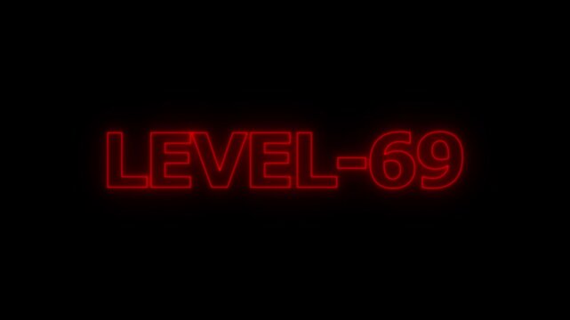Glowing red neon text display showing the number sixty nine on a dark black background for digital gaming interface or progress indicator screen