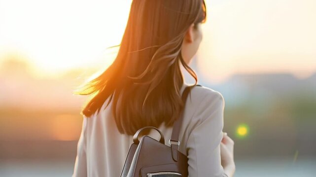 笑顔で出勤する日本人女性