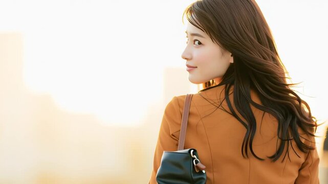 笑顔で出勤する日本人女性