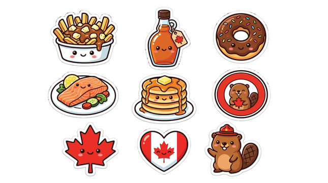 Cute Kawaii Canadian Food and Symbols Collection.