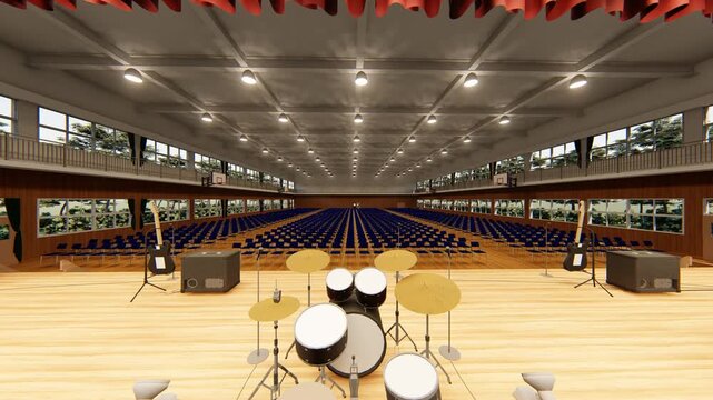 体育館を利用したコンサート会場レイアウトの3DCGイラスト