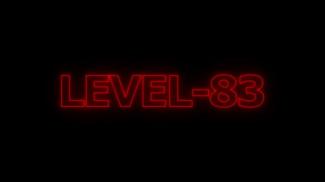 Glowing red neon text display showing the phrase level 83 against a dark black background for gaming interface or digital progress indicator