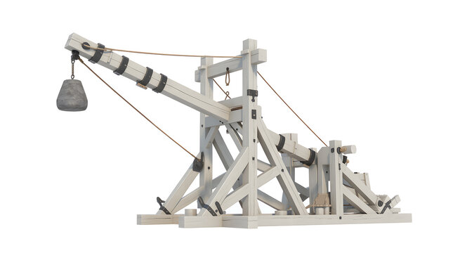 Medieval Trebuchet Catapult Siege Weapon on White Background