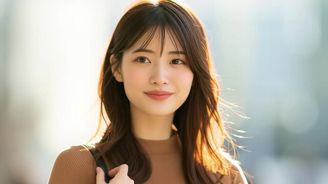 笑顔で出勤する日本人女性