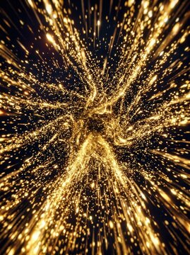 A mesmerizing, high-speed photograph captures a swirling vortex of golden particles.