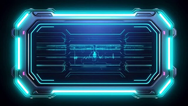 Digital futurism sci-fi metal neon frame hud display geometric background