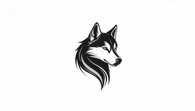 Black and white illustration of a wolf head profile on a white background