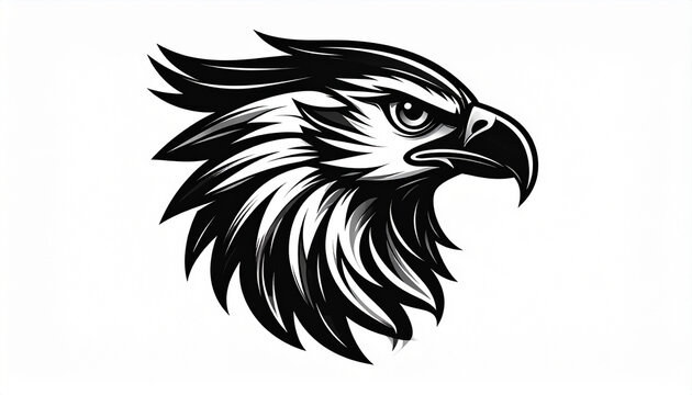 Bold eagle head illustration in black and white against isolated background