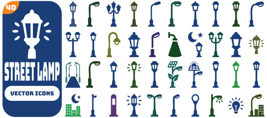 Street lamp icon. Outdoor lighting symbol. Lamp post sign. Road light pictogram for city, park, night, street, illumination and urban design. © Sharea