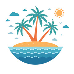 Obraz premium Tropical Island Paradise with Palm Trees and Ocean Waves