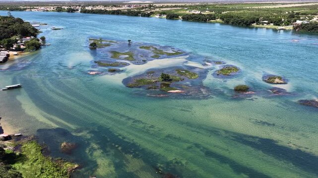 Sao Francisco River In Juazeiro In Bahia Brazil. Biggest Northeast River. Massangano And Rodeadouro Islands. Nature Forest Trees. Sao Francisco River In Juazeiro Bahia. Riverside Agriculture Fields.