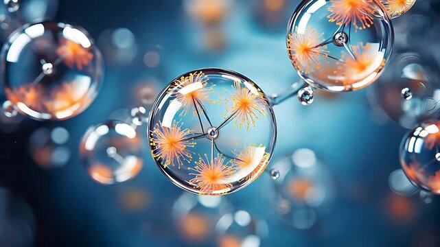 Digital technology water and bubble flowers fantasy scene abstract background