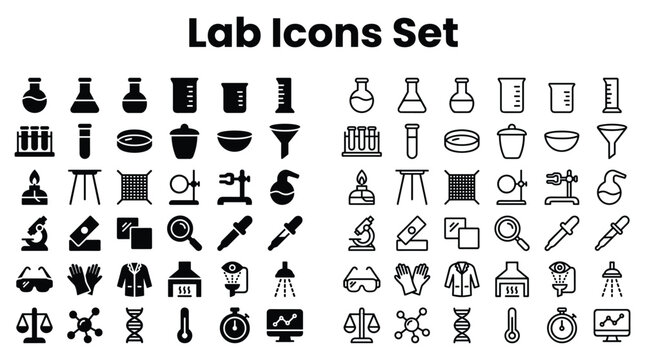Lab Icons Set Features Various Science Equipment and Tools