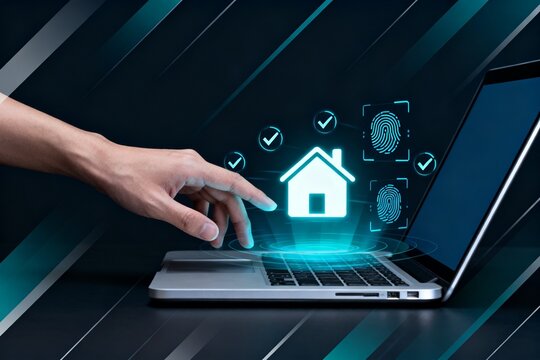 Hand interacting with digital home security interface