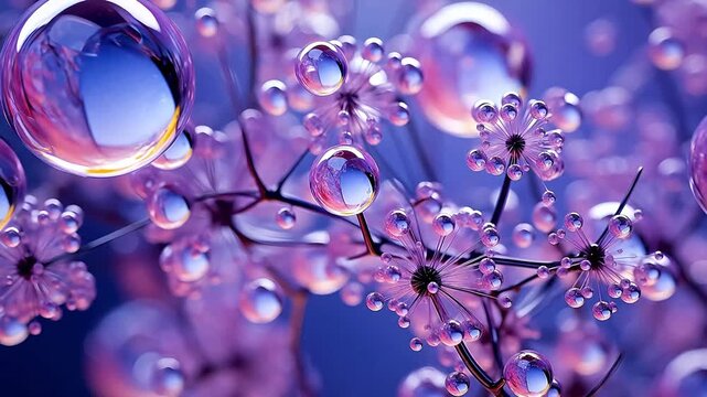 Digital technology water and bubble flowers fantasy scene abstract background