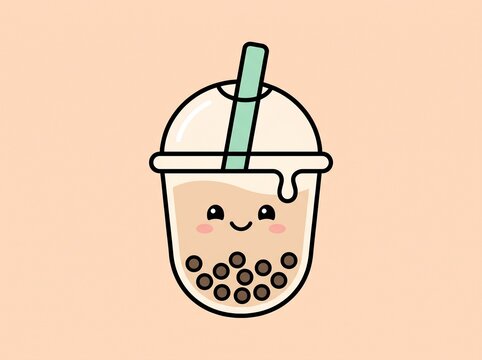 Cute kawaii boba milk tea vector icon for cafe menus, stickers, app icons, beverage branding, and social media graphics.