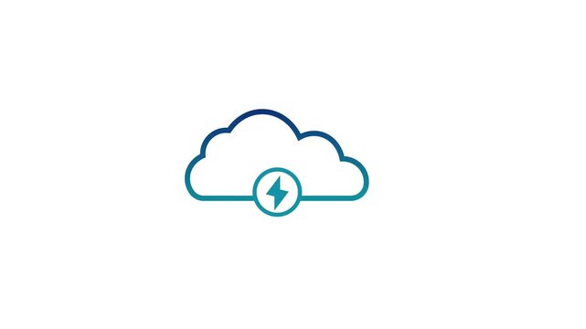 Cloud computing icon with volt sign, power in cloud network simple logotype animation