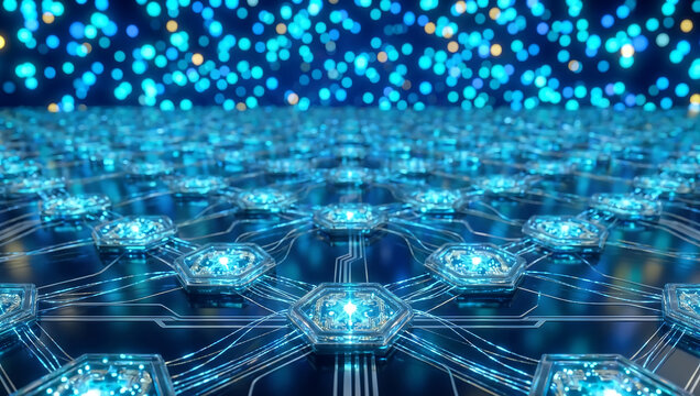 Microscopic Low Angle Modern Futuristic Quantum Circuit on Silicon Wafer