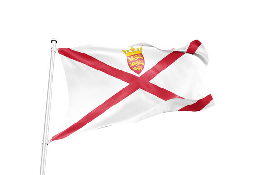 Jersey flag waving on pole isolated on transparent background