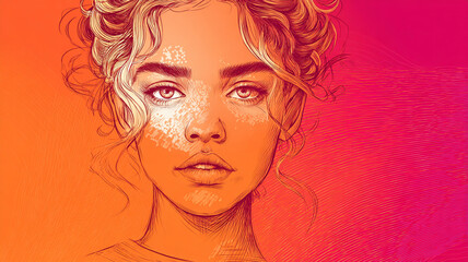 Fototapeta premium Vector Style Portrait of Woman on Warm Background