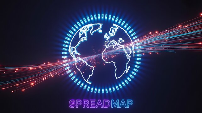 Global spread map with digital communication network and data connections