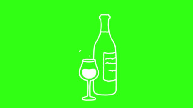 Glass of wine and bottle minimalist symbol animation 