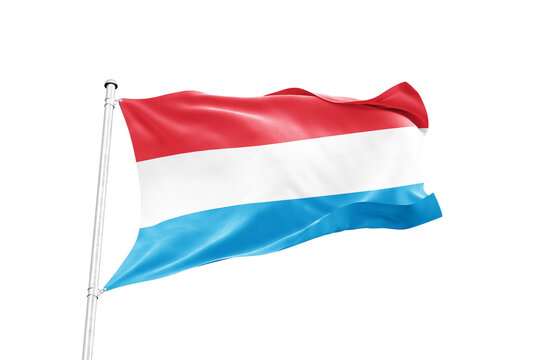 Luxembourg flag waving on pole isolated on transparent background