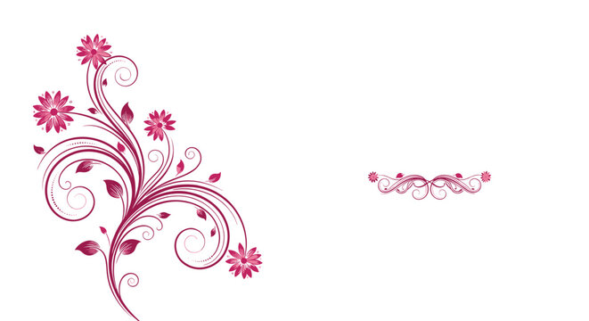 Pink floral scroll design with multiple blooming flowers and decorative vines creates an elegant corner border element.