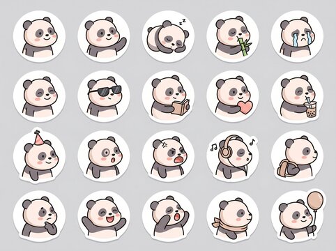 Cute panda emotion sticker set