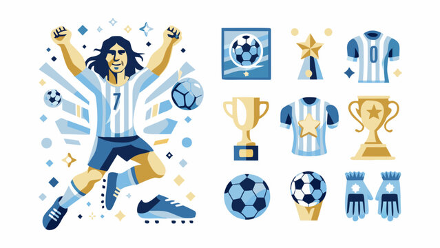 Argentina Soccer Team Elements Vector Illustration In Blue Tones