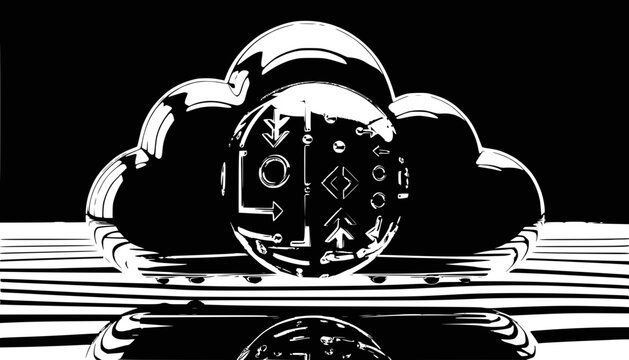 Abstract Cloud Computing Symbol with Digital Data Icons