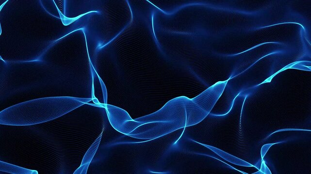 Abstract blue glowing particle wave mesh motion background with futuristic technology lines