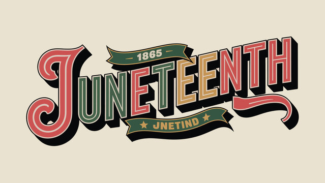 Vintage Juneteenth 1865 Typography Vector Banner with Retro Ribbons