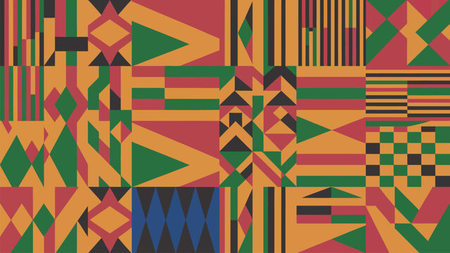 Geometric Pan-African Pattern Background with Traditional Kente Cloth Motifs