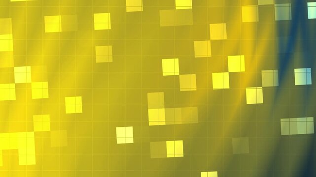 Bright yellow glowing square pixel shapes abstract digital modern geometric grid motion background