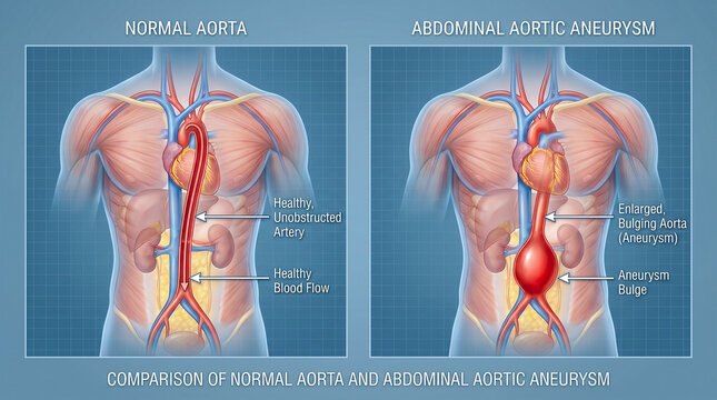 Comparison of normal aorta and abdominal aortic aneurysm