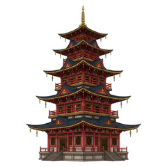 Obraz premium Traditional japanese pagoda building pixel art isolated on transparent background