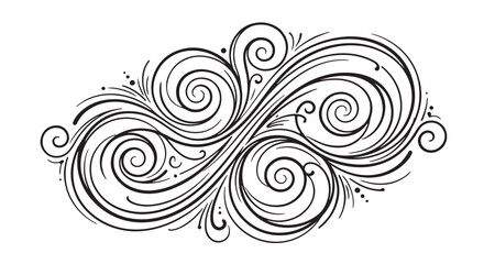 Fototapeta premium Black flowing spiral loops, abstract line art design, isolated on a clean white background, minimal decorative element
