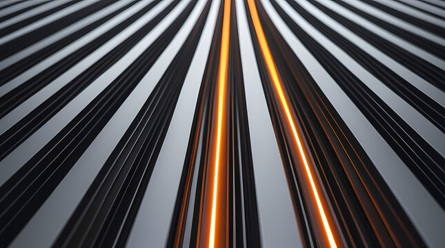 Abstract titanium data bus network with vibrant orange light lines and infinite perspective