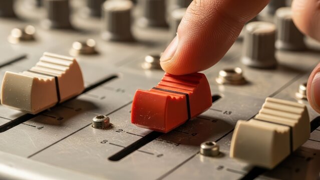 Precision Audio Control: Finger Adjusting a Mixer Slider for Optimal Sound Level
