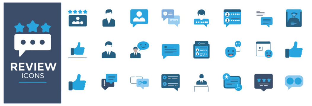 Modern business review and customer feedback icons for digital user interface design