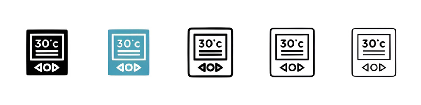 Thermostat vector icon set. Thermostat smart temperature controller for UI designs. Thin line customizable illustration. Contour symbol. Vector isolated outline drawing. Editable stroke