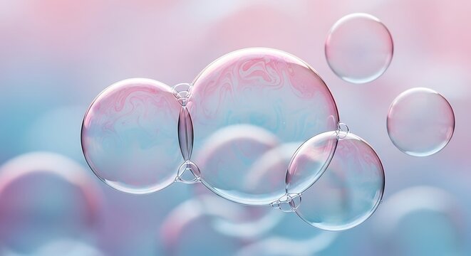 Pastel colored soap bubbles floating freely.